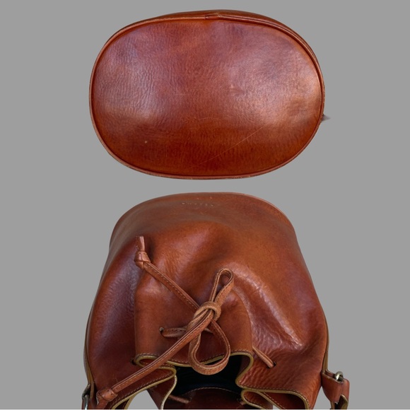 SEZANE Cognac Rich Brown Glossy Leather Crossbody Bucket Bag Farrow Shoulder Bag - Picture 14 of 17